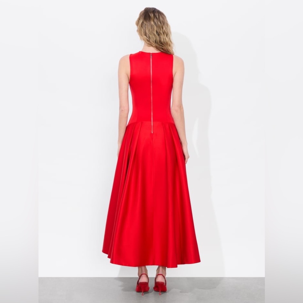 Alice + Olivia Adley Drop Waist Midi Dress Red - Picture 5 of 9